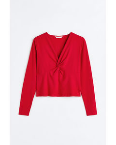 H&m+ Knot-detail Jersey Top Red