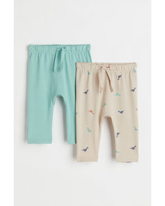 2-pack Jersey Trousers Light Turquoise/dinosaurs