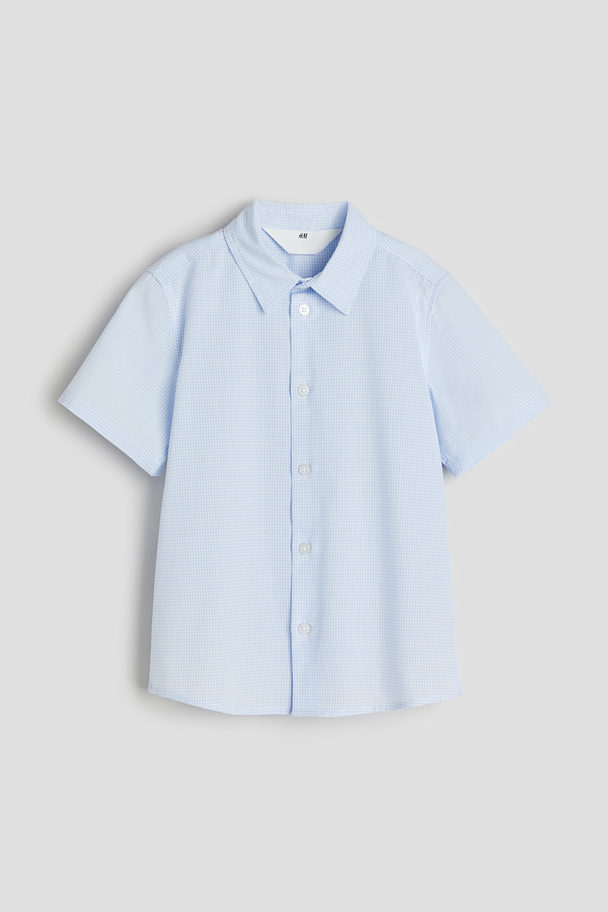 H&M Easy Iron-skjorta Ljusblå/rutig