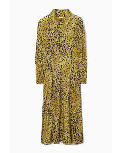 Midi-skjortklänning Med Leopardtryck Gul/leopard