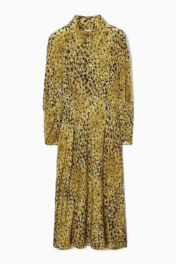 COS Leopard-print Midi Shirt Dress Yellow / Leopard