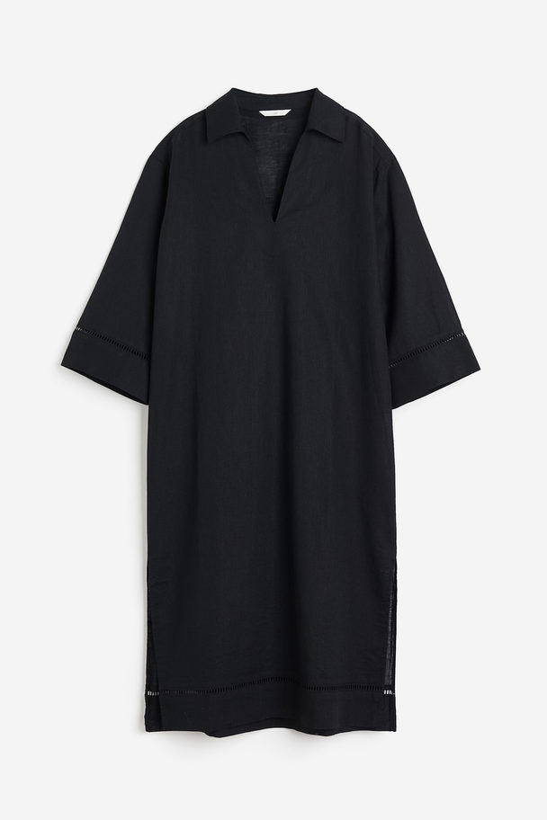 H&M Linen-blend Kaftan Dress Black