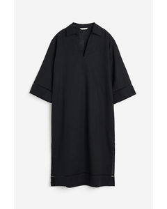 Linen-blend Kaftan Dress Black