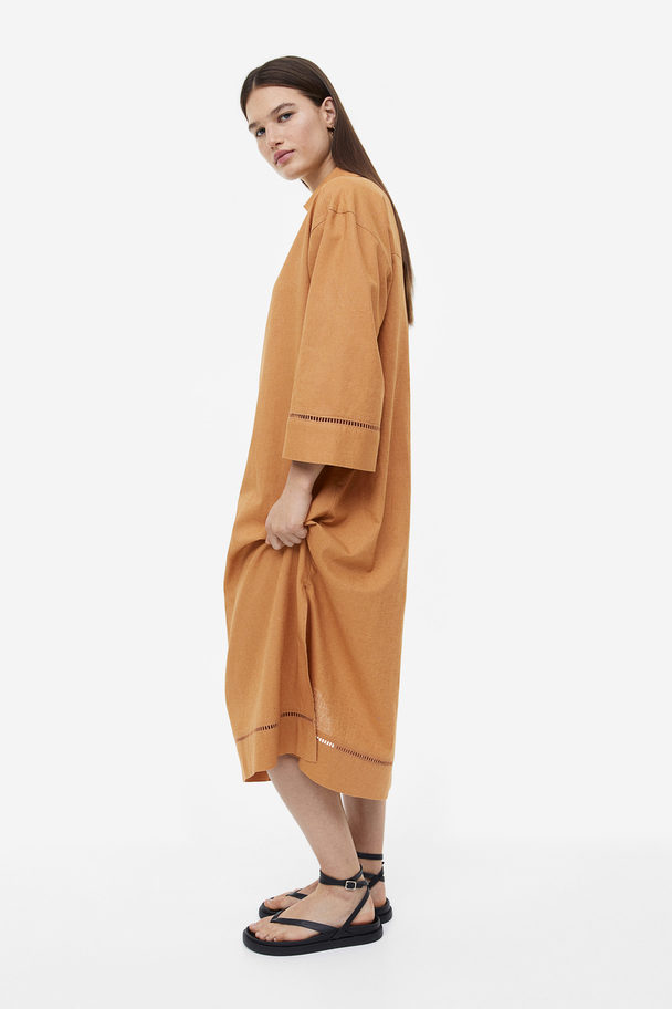 H&M Linen-blend Kaftan Dress Dark Beige