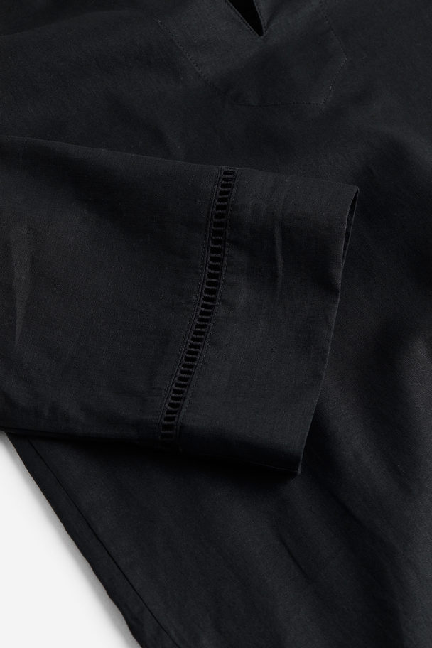 H&M Linen-blend Kaftan Dress Black