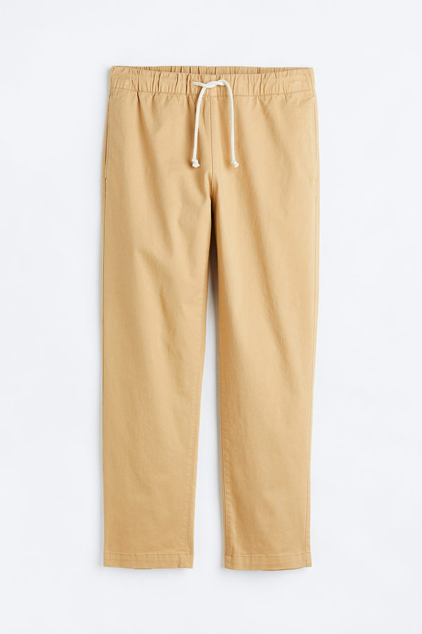 H&M Regular Fit Cotton Twill Pull-on Trousers Beige