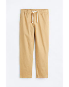 Regular Fit Cotton Twill Pull-on Trousers Beige
