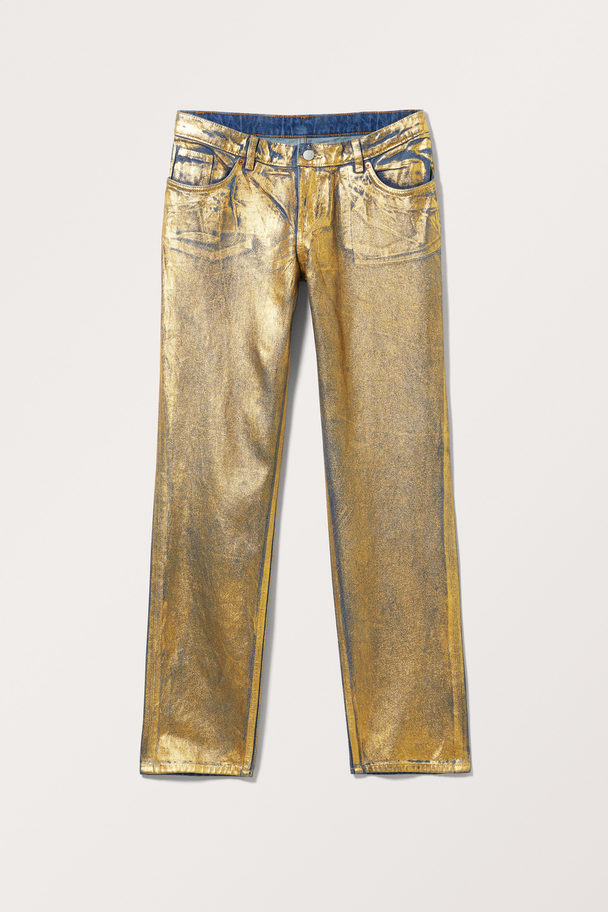 Monki Moop Mid Waist Golden Jeans Golden Foil