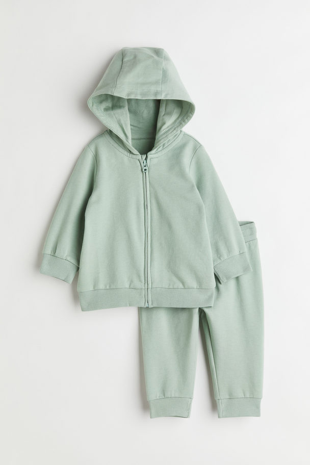 H&M 2-piece Sweatshirt Set Dusky Green