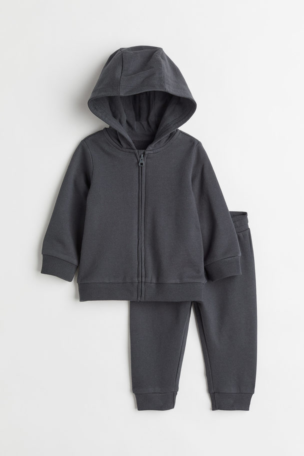 H&M 2-delt Sweatshirtsæt Mørkegrå