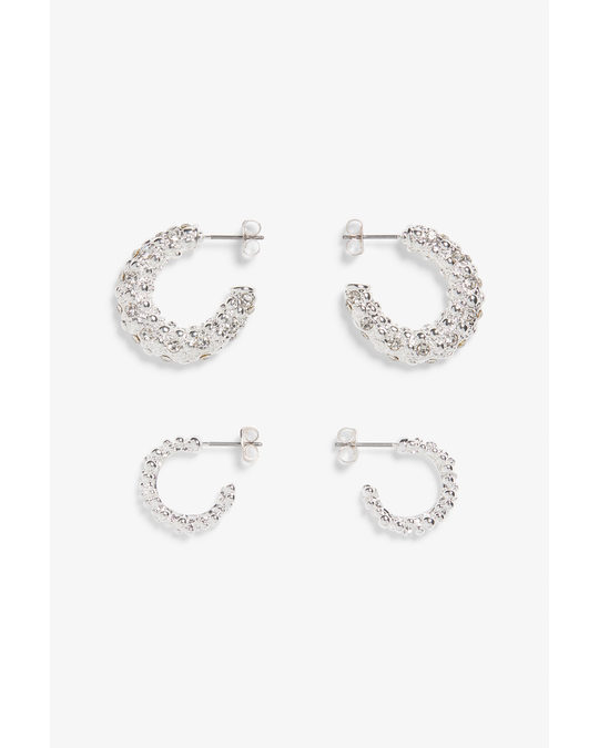 Monki 2-pack Of Silver-glitzy Hoops Silver Colored Hoops