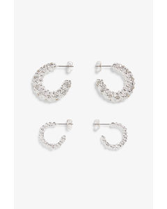 2-pack Of Silver-glitzy Hoops Silver Colored Hoops