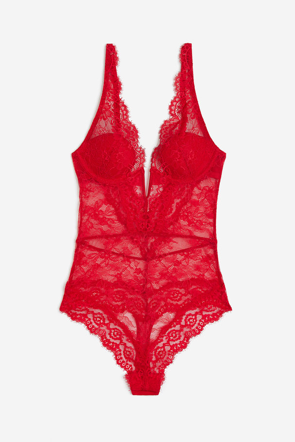 H&M Padded-cup Lace Thong Body Red
