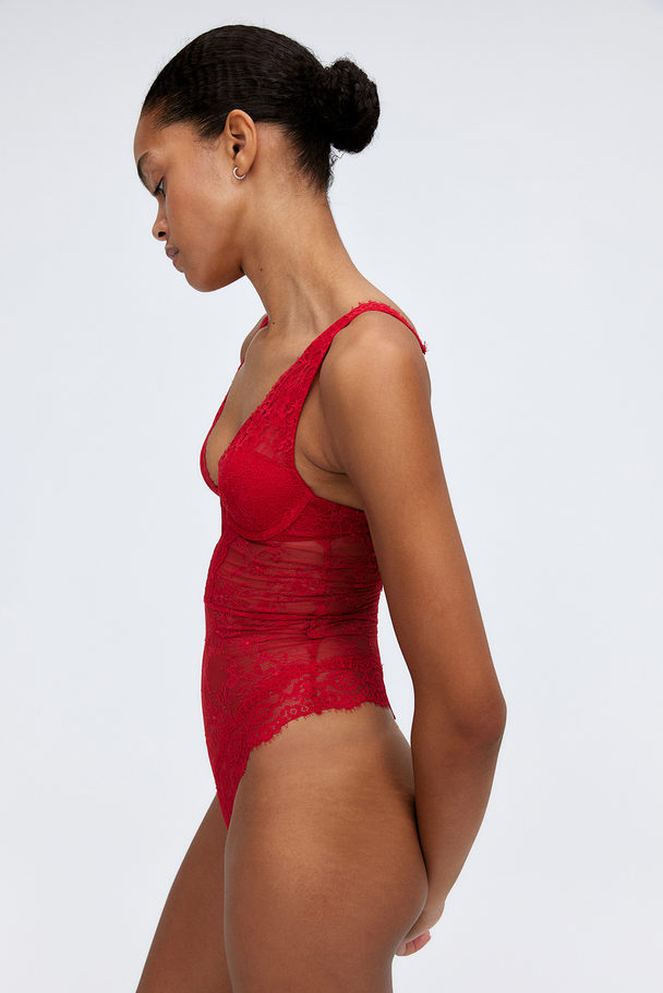 H&M Padded-cup Lace Thong Body Red