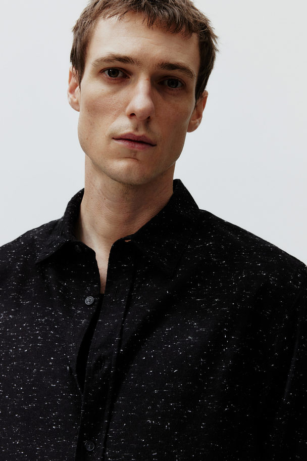 H&M Hemd mit Tweedstruktur in Regular Fit Schwarz/Weiß