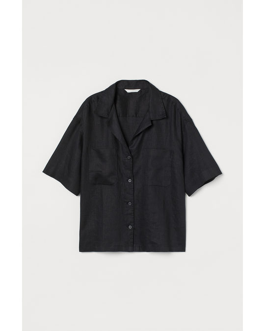 H&M Linen Resort Shirt Black