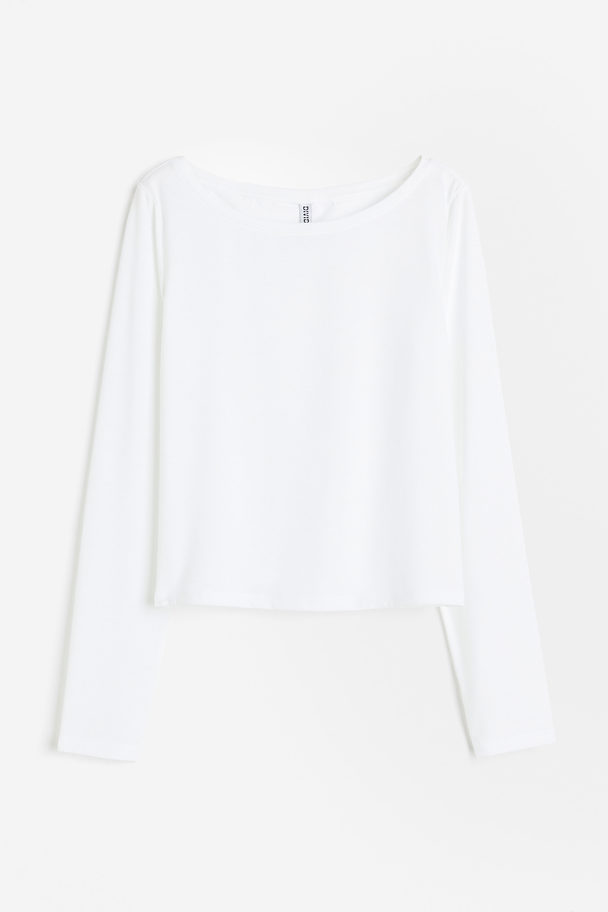 H&M Sheer Boat-neck Top White