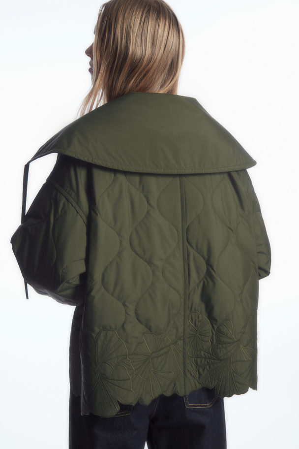 COS Oversized Embroidered Quilted Jacket Khaki