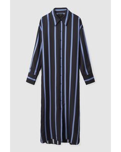 Silk Striped Shirt Dress Dark Navy / Blue