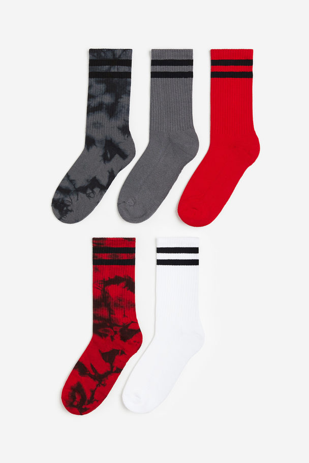H&M 5-pack Ribbed Socks Red/tie-dye