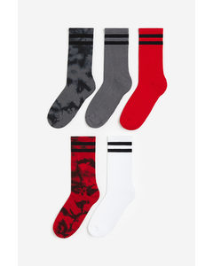 5-pack Ribbed Socks Red/tie-dye