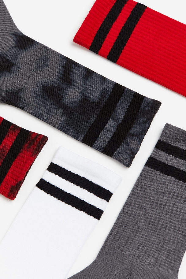 H&M 5-pack Ribbed Socks Red/tie-dye