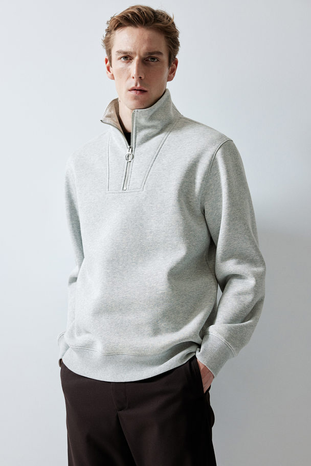H&M Sweatshirt mit Zipper in Regular Fit Hellgraumeliert