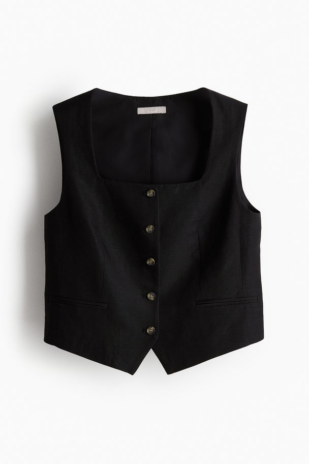 H&M Linen-blend Suit Waistcoat Black