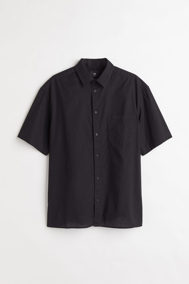 H&M Relaxed Fit Short-sleeved Shirt Black