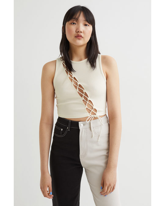 H&M Lacing-detail Cut-out Top Cream