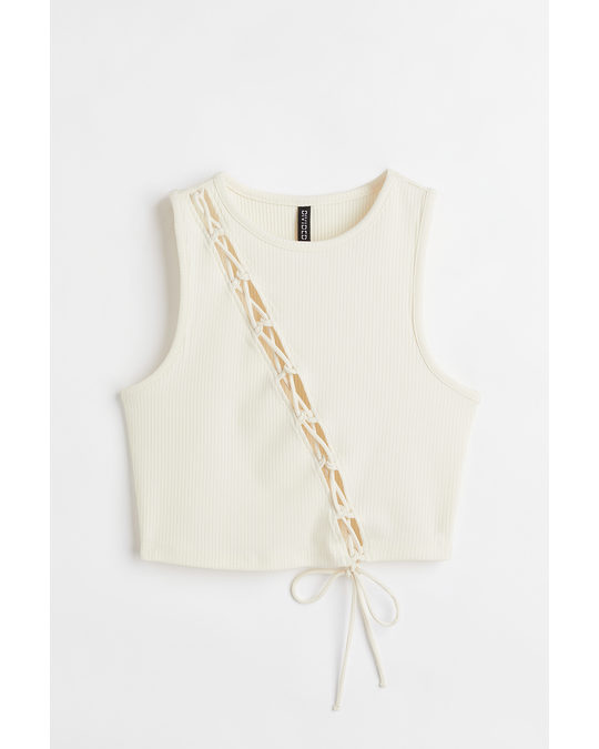 H&M Lacing-detail Cut-out Top Cream