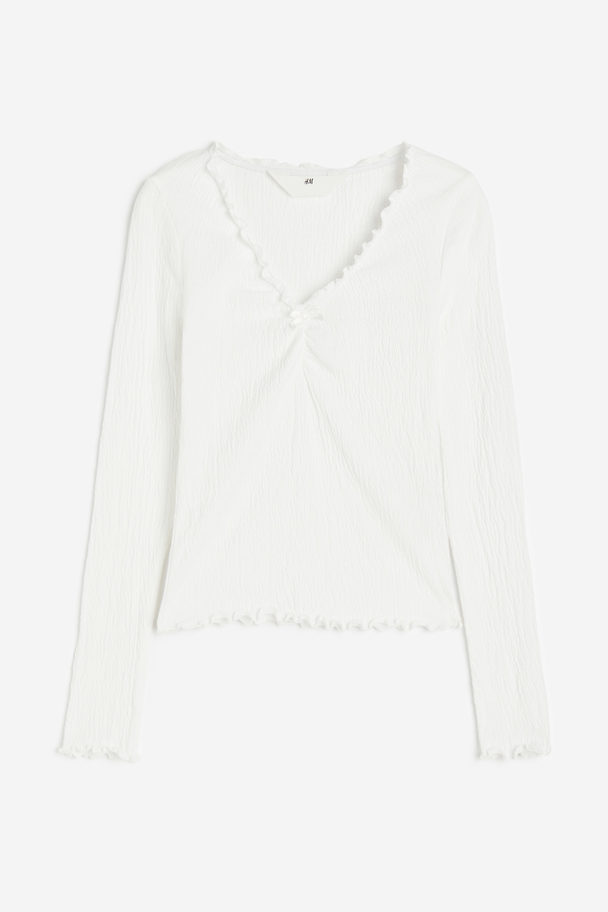 H&M Crinkled Jersey Top White