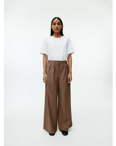 Relaxed Wool-blend Trousers Brown