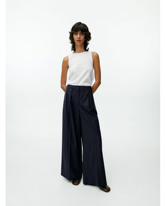 Relaxed Wool-blend Trousers Dark Blue