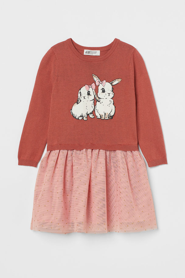 H&M Dress Brick Red/rabbits