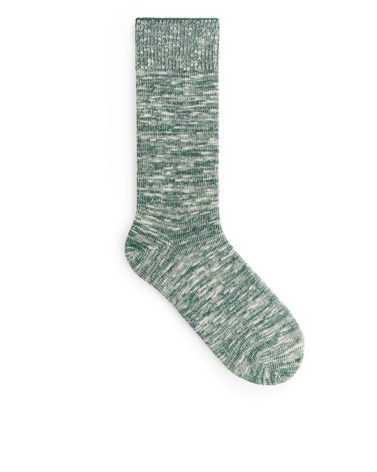 Arket Slub-knit Cotton Socks Green