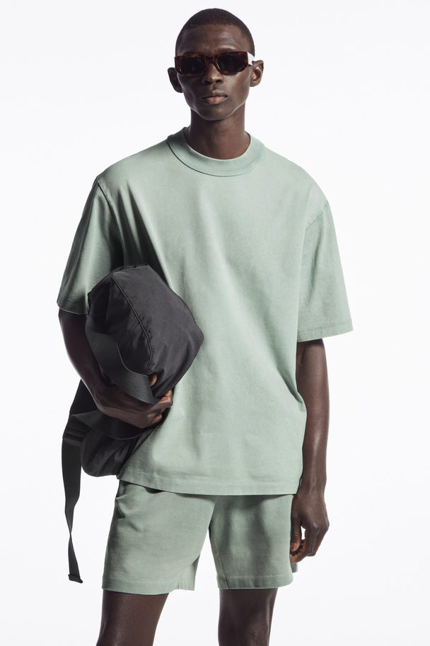 COS Oversized Faded Mock-neck T-shirt Light Green