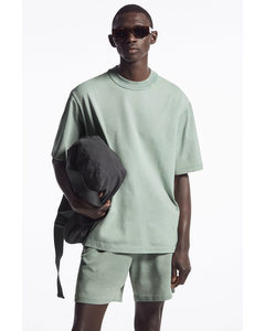 Oversized Faded Mock-neck T-shirt Light Green