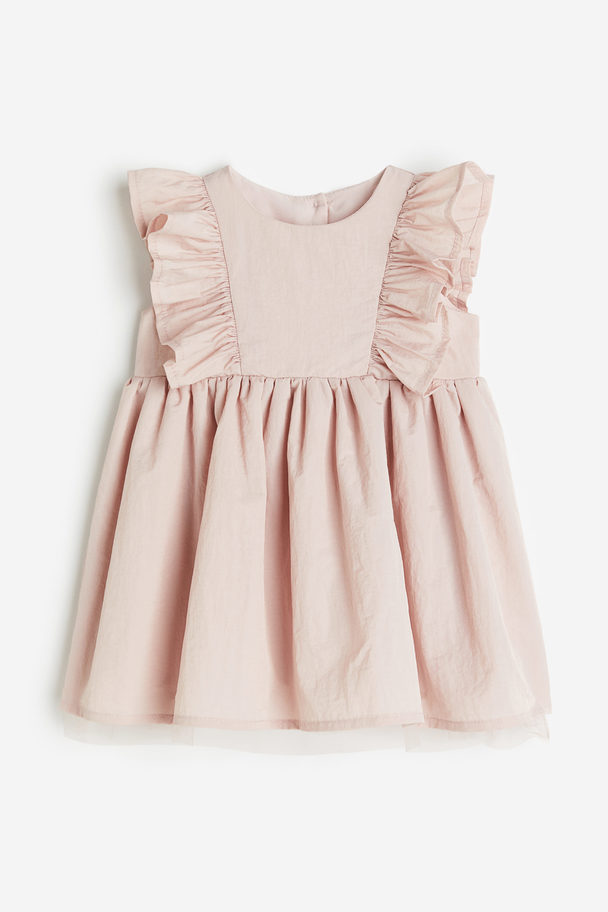 H&M Flounce-trimmed Dress Light Dusty Pink