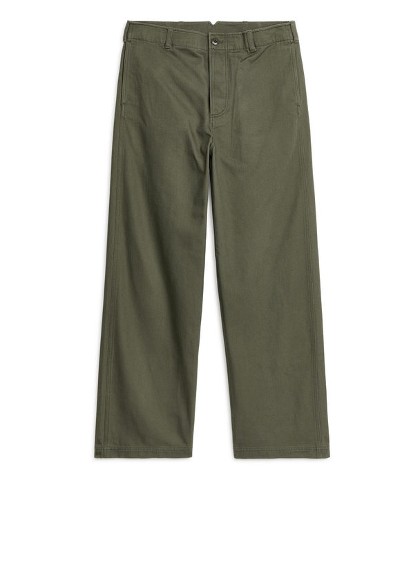 ARKET Buckle-back Cotton Trousers Khaki Green