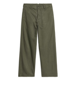 Buckle-back Cotton Trousers Khaki Green