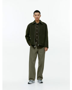 Buckle-back Cotton Trousers Khaki Green