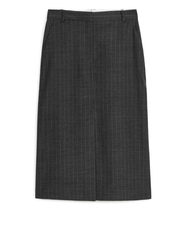 ARKET Pinstripe Wool Blend Pencil Skirt Grey/white