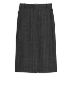 Pinstripe Wool Blend Pencil Skirt Grey/white
