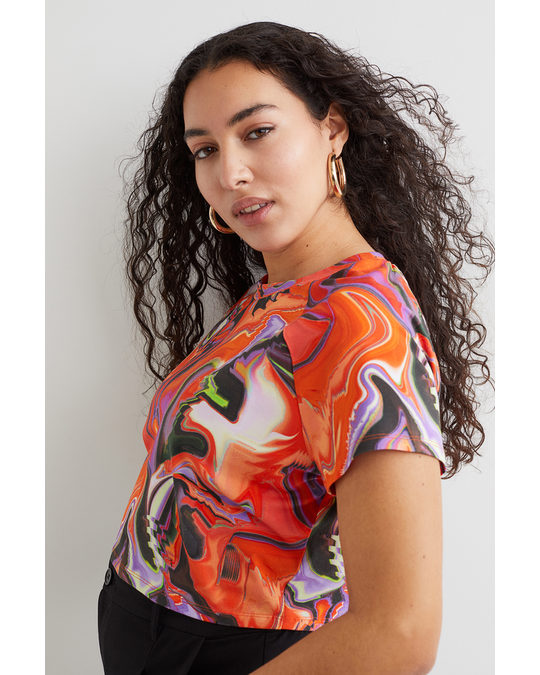 H&M H&m+ Cropped T-shirt Orange/patterned