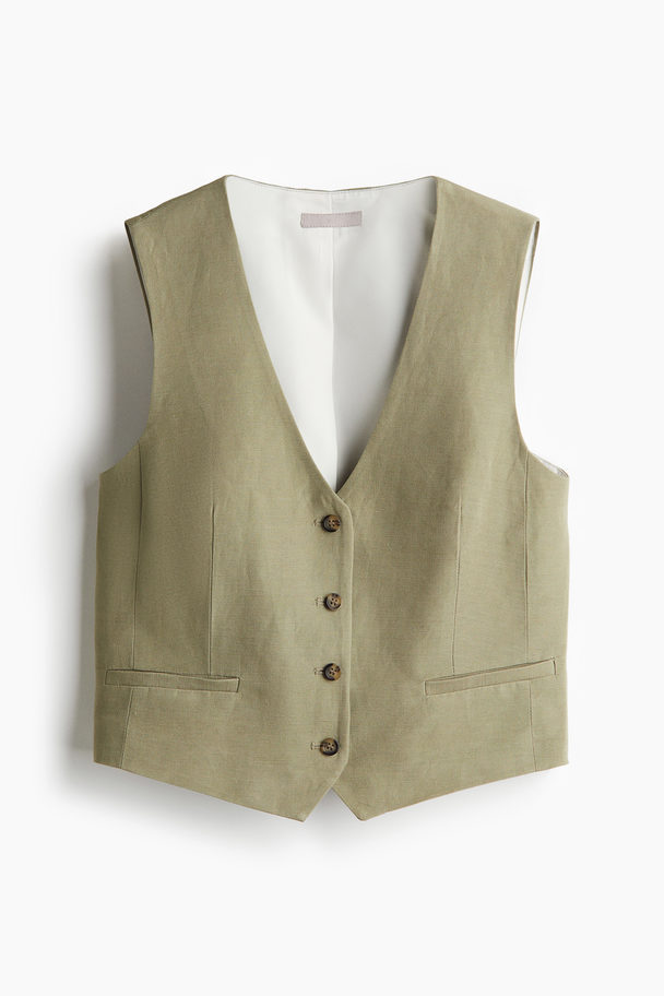 H&M Gilet aus Leinenmischung Khakigrün