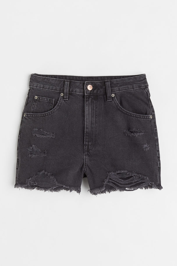 H&M Mom Fit Jeansshorts Schwarz/Washed out