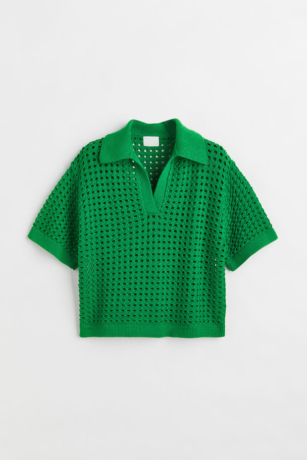 H&M Pointellestrikket Poloshirt Grøn