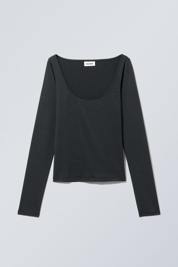 Weekday Tea Scoop Neck Long Sleeve Top Black