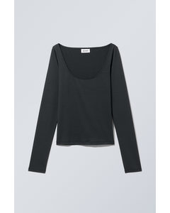 Tea Scoop Neck Long Sleeve Top Black